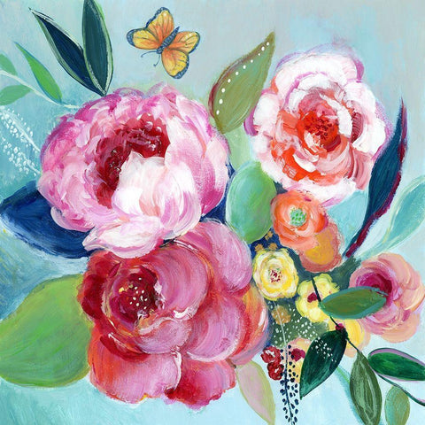 Happy Flowers I White Modern Wood Framed Art Print with Double Matting by Tava Studios
