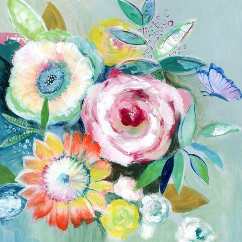 Happy Flowers II White Modern Wood Framed Art Print with Double Matting by Tava Studios