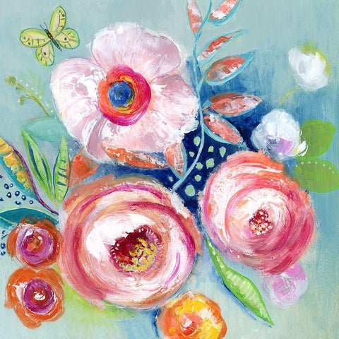 Happy Flowers III White Modern Wood Framed Art Print with Double Matting by Tava Studios