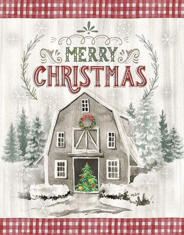 Christmas Barn White Modern Wood Framed Art Print with Double Matting by Knutsen, Conrad