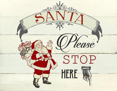 Santa Stop Here Black Ornate Wood Framed Art Print with Double Matting by Robinson, Carol