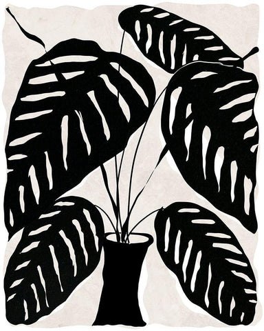 Black and White Potted Plant I Black Ornate Wood Framed Art Print with Double Matting by Santiago, Daniela