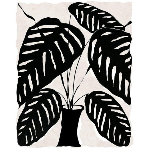 Black and White Potted Plant I Black Modern Wood Framed Art Print with Double Matting by Santiago, Daniela