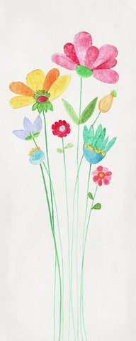 Whimsy Flowers II White Modern Wood Framed Art Print with Double Matting by Tava Studios