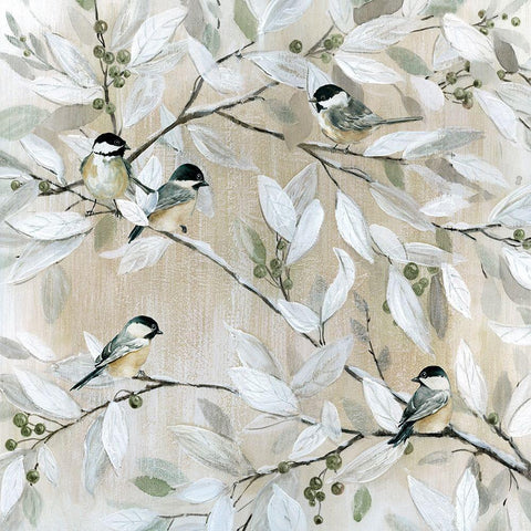 Spring Chickadees Black Modern Wood Framed Art Print by Robinson, Carol