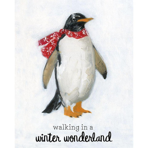 Winter Wonderland Snow Penguin Black Modern Wood Framed Art Print by Swatland, Sally