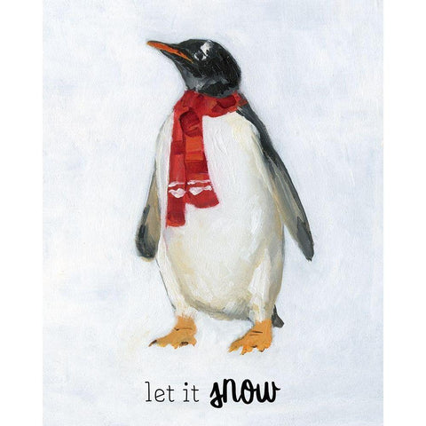 Let it Snow Penguin Gold Ornate Wood Framed Art Print with Double Matting by Swatland, Sally