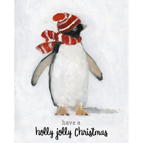 Holly Jolly Penguin Gold Ornate Wood Framed Art Print with Double Matting by Swatland, Sally