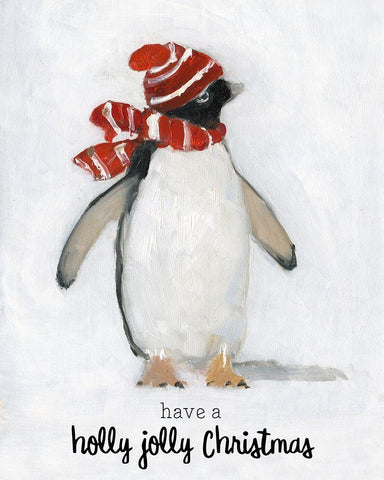 Holly Jolly Penguin White Modern Wood Framed Art Print with Double Matting by Swatland, Sally