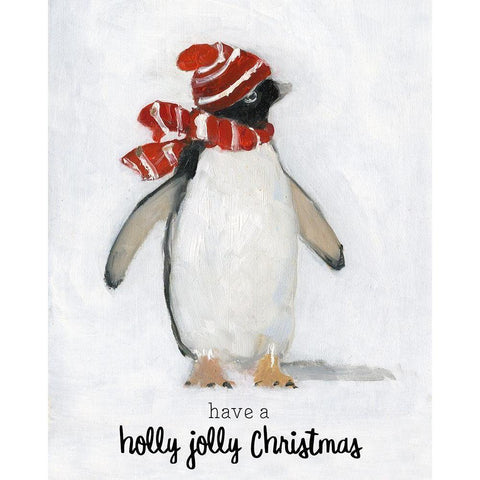 Holly Jolly Penguin Black Modern Wood Framed Art Print with Double Matting by Swatland, Sally