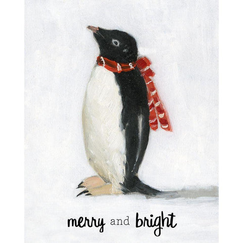 Merry and Bright Penguin White Modern Wood Framed Art Print by Swatland, Sally