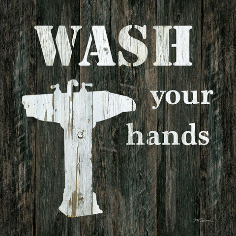 Wash Your Hands White Modern Wood Framed Art Print with Double Matting by Robinson, Carol