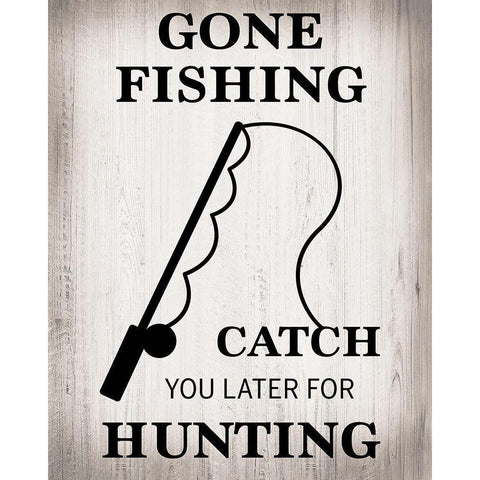 Gone Fishing Black Modern Wood Framed Art Print by Designs, CAD