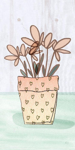 Potted Posies I Black Ornate Wood Framed Art Print with Double Matting by Jill, Susan