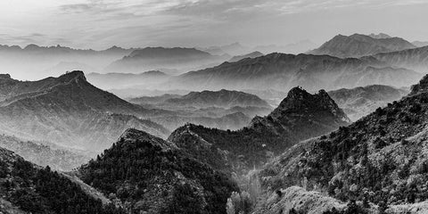 Mountains of the Great Wall White Modern Wood Framed Art Print with Double Matting by Delimont, Danita