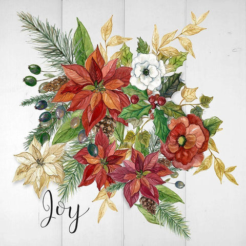 Holiday Poinsettia Joy Gold Ornate Wood Framed Art Print with Double Matting by Finn, Livi