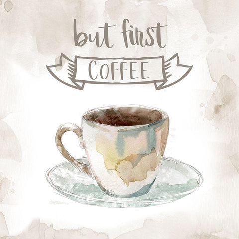 But First Coffee White Modern Wood Framed Art Print with Double Matting by Robinson, Carol