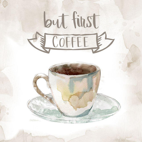 But First Coffee White Modern Wood Framed Art Print by Robinson, Carol