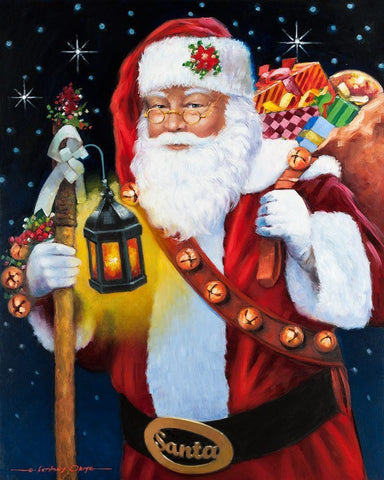 Santa With Lantern White Modern Wood Framed Art Print with Double Matting by Orme, E. Anthony