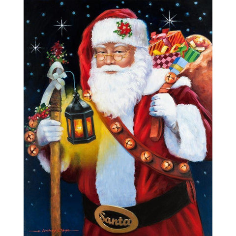 Santa With Lantern Black Modern Wood Framed Art Print by Orme, E. Anthony