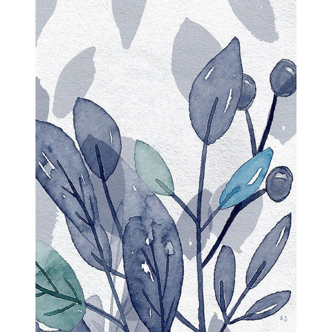 Shadow Leaves in Blue I Black Modern Wood Framed Art Print with Double Matting by Jill, Susan