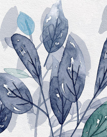 Shadow Leaves in Blue II Black Ornate Wood Framed Art Print with Double Matting by Jill, Susan