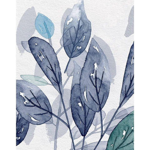 Shadow Leaves in Blue II Gold Ornate Wood Framed Art Print with Double Matting by Jill, Susan