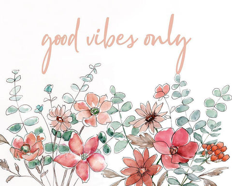 Floral Good Vibes White Modern Wood Framed Art Print with Double Matting by Nan