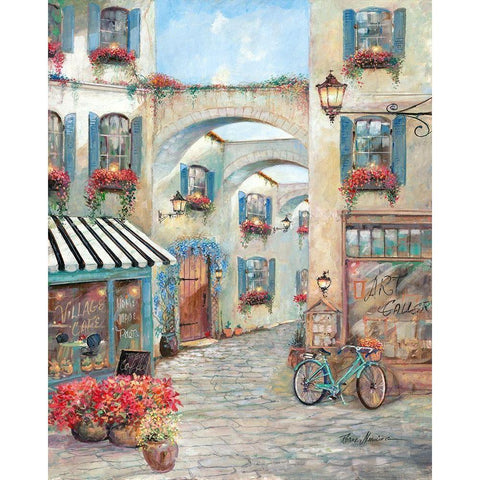 Village Cafe Gold Ornate Wood Framed Art Print with Double Matting by Manning, Ruane