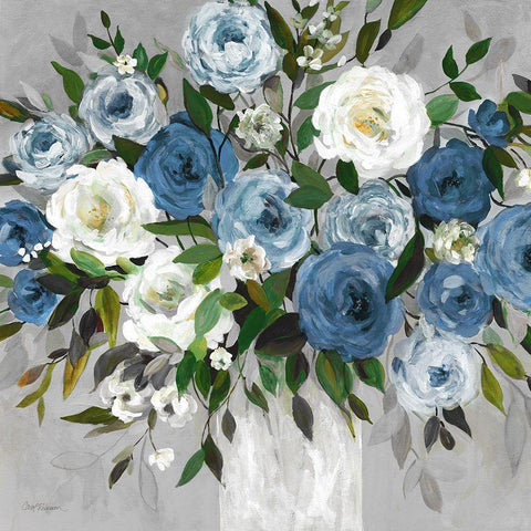 Blue Rose White Modern Wood Framed Art Print with Double Matting by Robinson, Carol