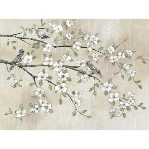 Early Birds and Blossoms Black Modern Wood Framed Art Print with Double Matting by Nan