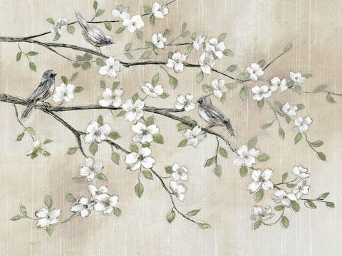 Early Birds and Blossoms White Modern Wood Framed Art Print with Double Matting by Nan