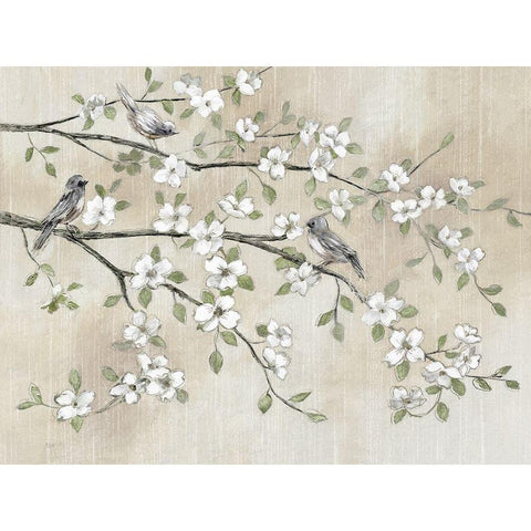 Early Birds and Blossoms White Modern Wood Framed Art Print by Nan