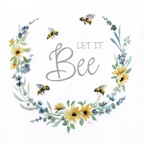 Let it Bee Black Modern Wood Framed Art Print with Double Matting by Nan