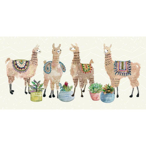 Llama Party Gold Ornate Wood Framed Art Print with Double Matting by Robinson, Carol