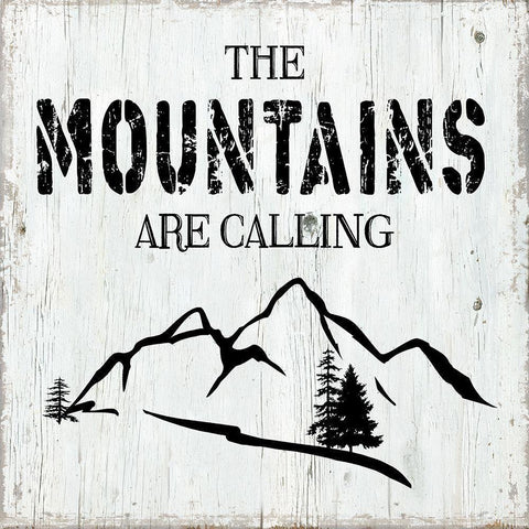 Mountains are Calling Black Modern Wood Framed Art Print with Double Matting by CAD Designs