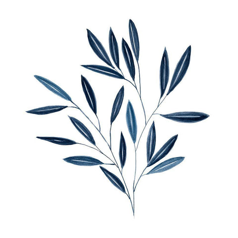 Navy Leaves II White Modern Wood Framed Art Print with Double Matting by Robinson, Carol