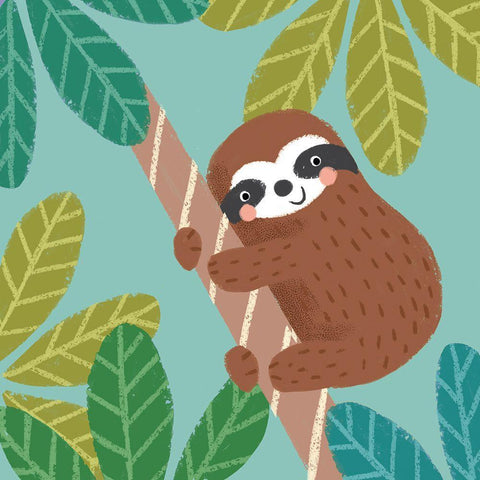 Jungle Sloth III White Modern Wood Framed Art Print with Double Matting by Anglicas, Louise