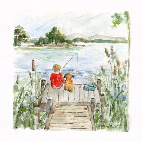 Lake Friends White Modern Wood Framed Art Print with Double Matting by Swatland, Sally