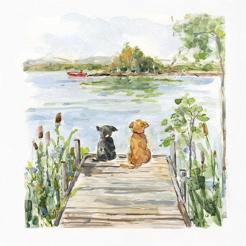 Lake Buddies White Modern Wood Framed Art Print with Double Matting by Swatland, Sally