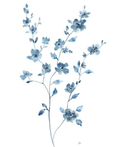 Blue Blossom II White Modern Wood Framed Art Print with Double Matting by Nan