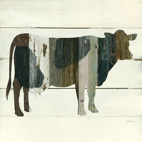 Woodgrain Cow II White Modern Wood Framed Art Print by Robinson, Carol