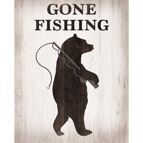 Bear Gone Fishing Gold Ornate Wood Framed Art Print with Double Matting by CAD Designs