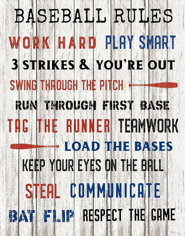 Baseball Rules White Modern Wood Framed Art Print with Double Matting by Carpentieri, Natalie