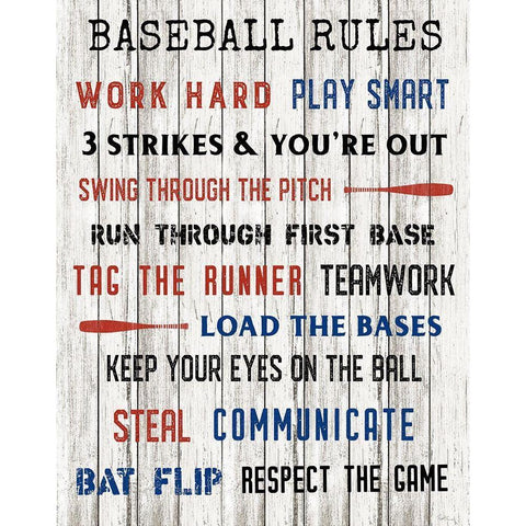 Baseball Rules Black Modern Wood Framed Art Print with Double Matting by Carpentieri, Natalie