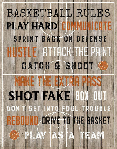 Basketball Rules Black Ornate Wood Framed Art Print with Double Matting by Carpentieri, Natalie