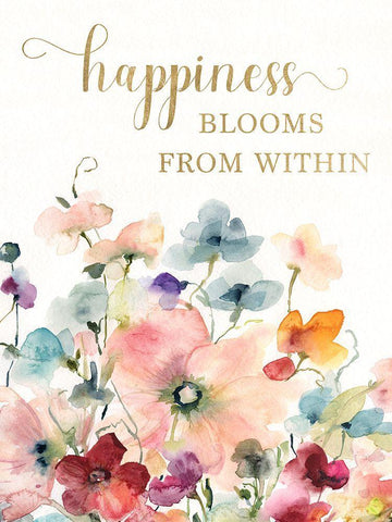 Happiness Blooms White Modern Wood Framed Art Print with Double Matting by Robinson, Carol