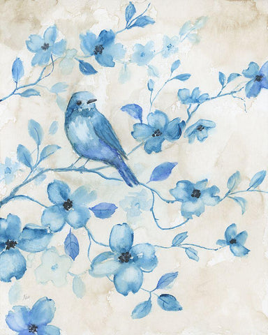 Bluebird Happiness I White Modern Wood Framed Art Print with Double Matting by Nan