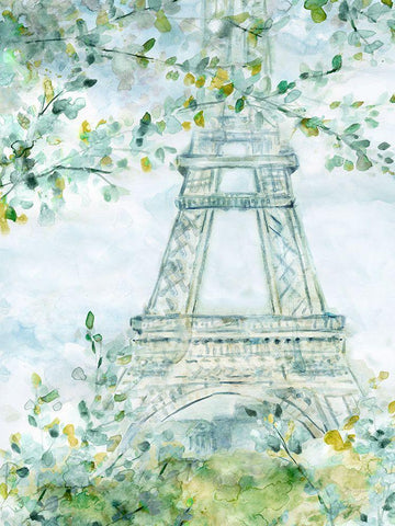 Paris Blooming White Modern Wood Framed Art Print with Double Matting by Robinson, Carol