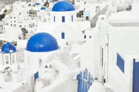Santorini Revisit White Modern Wood Framed Art Print with Double Matting by Delimont, Danita